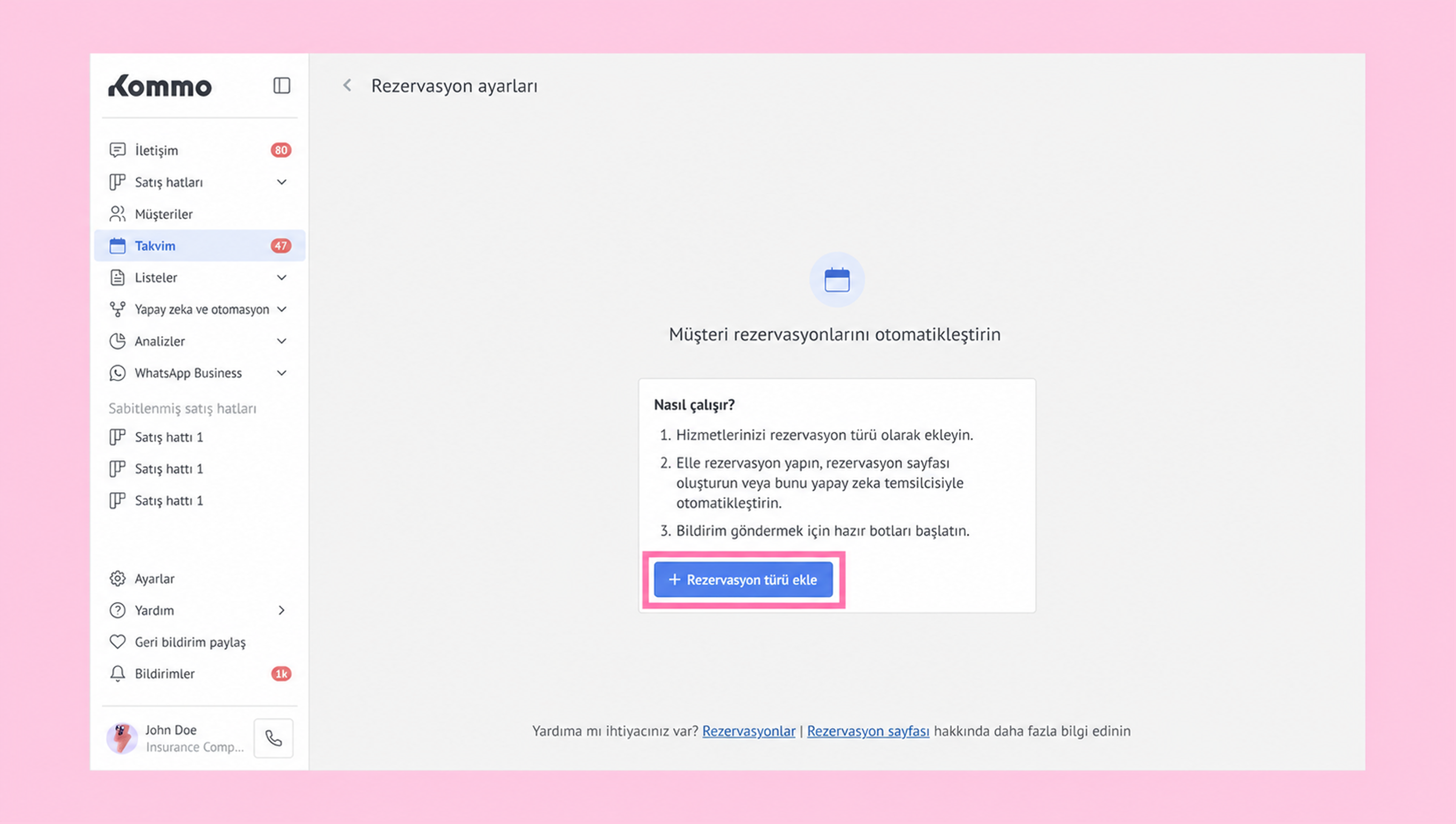 Instructions for automating customer reservations with a prominent button to add reservation type.